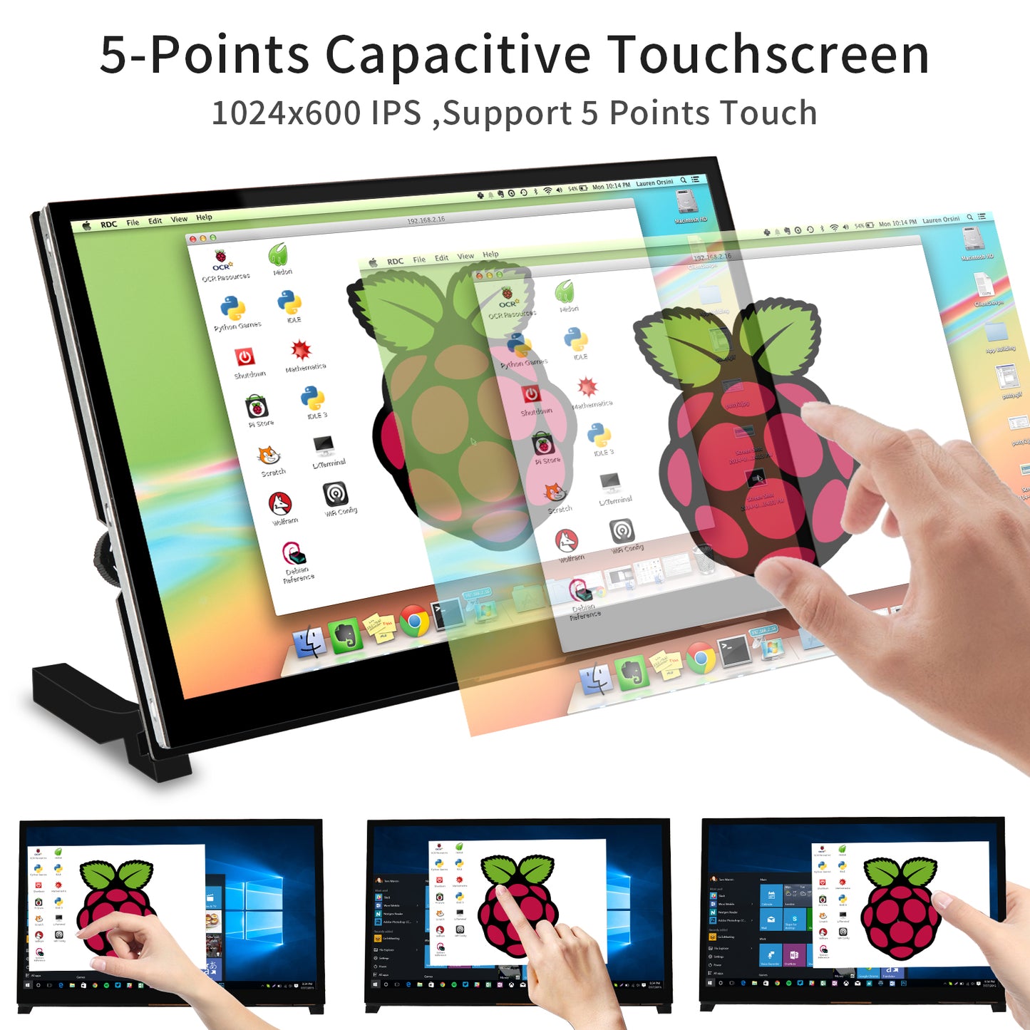 WIMAXIT 10.1 Inch 1024X600 IPS Portable Touch Monitor with Dual USB HDMI 178° Viewing Angle for Raspberry Pi 4 3 2 Zero B+ Model B Xbox PS4 iOS Win7/8/10