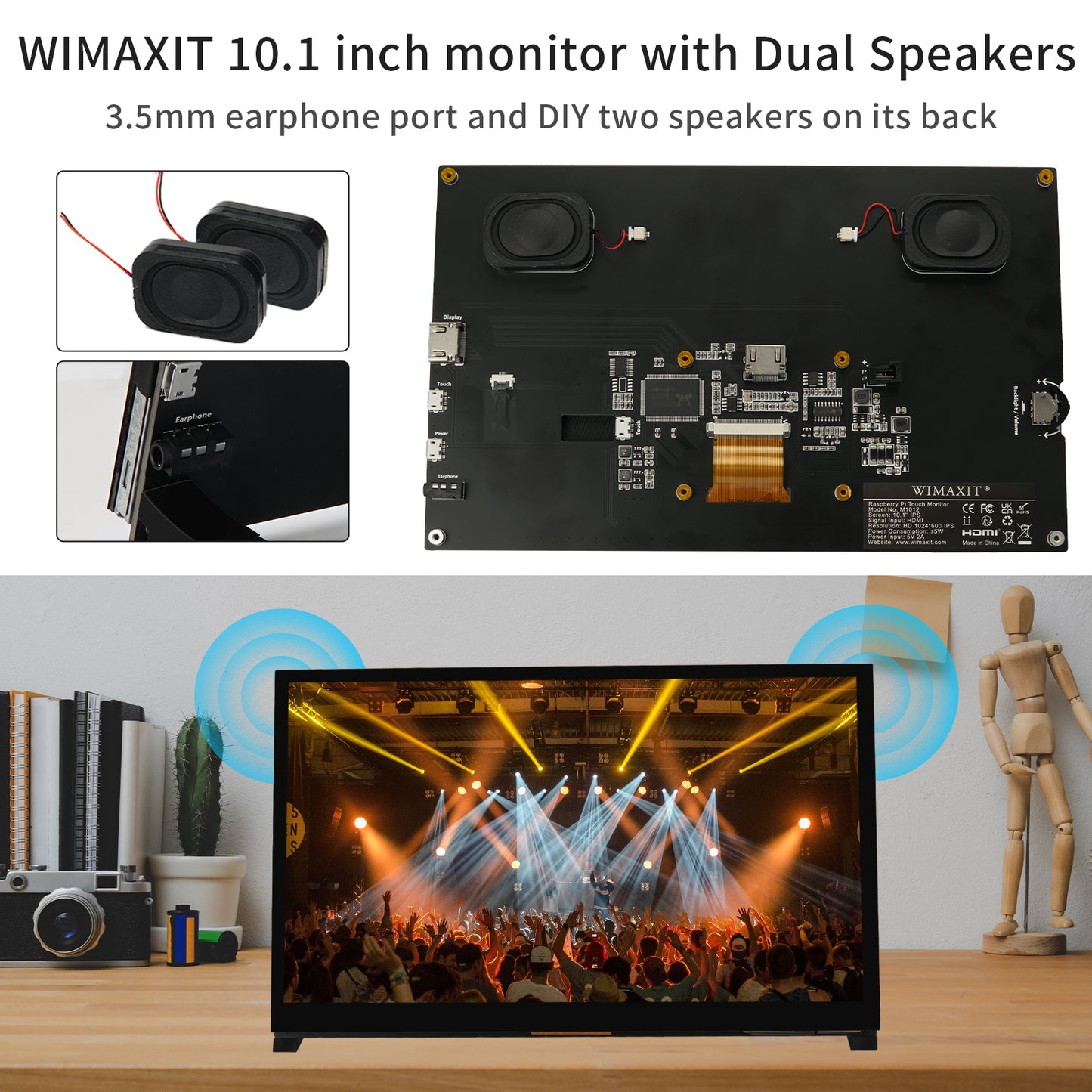 WIMAXIT 10.1 Inch 1024X600 IPS Portable Touch Monitor with Dual USB HDMI 178° Viewing Angle for Raspberry Pi 4 3 2 Zero B+ Model B Xbox PS4 iOS Win7/8/10