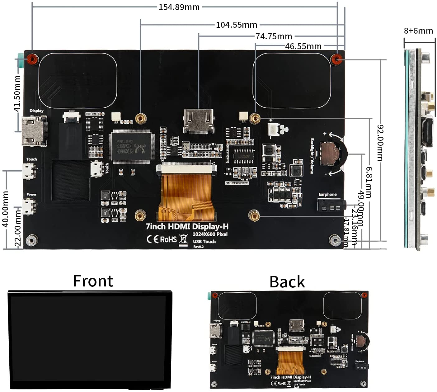 WIMAXIT M728 Raspberry Pi 7” Touch Screen Display Monitor 1024X600 USB Powered HDMI Screen Monitor IPS 178 °with Rear Speakers&Stand for Raspberry 5/4/3/ 2/ Laptop/PC