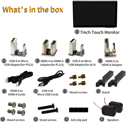 WIMAXIT M728 Raspberry Pi 7” Touch Screen Display Monitor 1024X600 USB Powered HDMI Screen Monitor IPS 178 °with Rear Speakers&Stand for Raspberry 5/4/3/ 2/ Laptop/PC