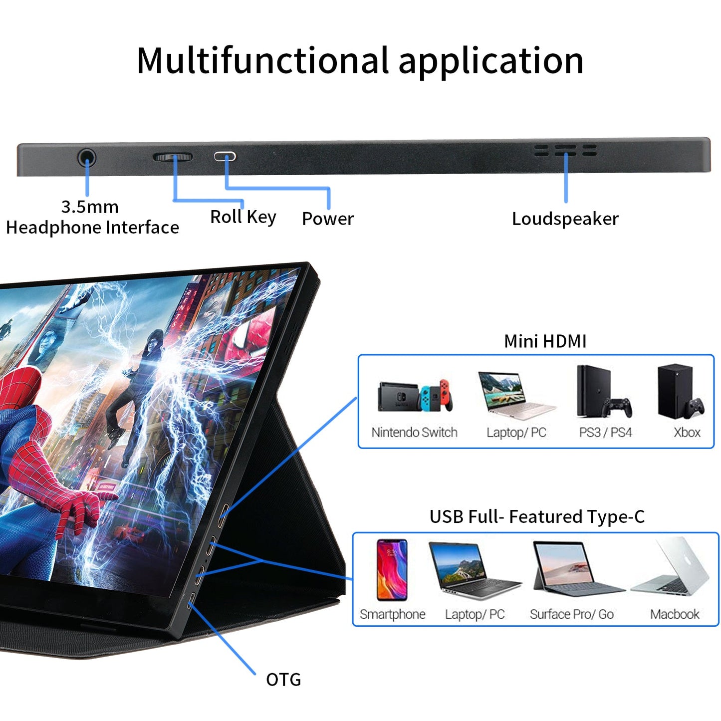 WIMAXIT M1400CT 14inch Portable Touch Monitor with 98% sRGB FHD IPS  USB-C/HDMI Gaming Screen for Laptop Pc Mac Phone Xbox PS4 Include Smart Cover